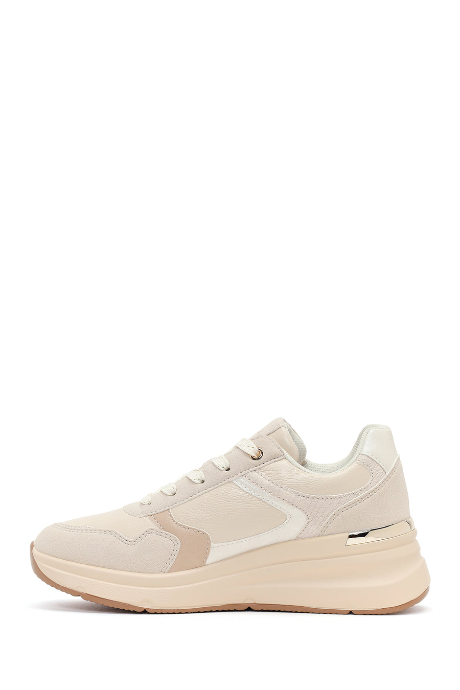 Woman Beige Side-Zip Lace-Up Chunky Platform Sneakers