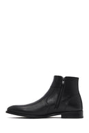 Men's Black Zippered Buckle Detail Leather Classic Boat | Derimod