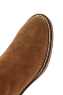 Woman Brown Zippered Chunky Heel Suede Leather Boat | Derimod