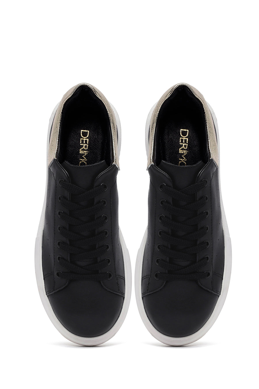 Woman Black Lace-Up Thick Sole Leather Sneakers