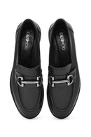 Kadın Siyah Tokalı Deri Maskülen Loafer | Derimod