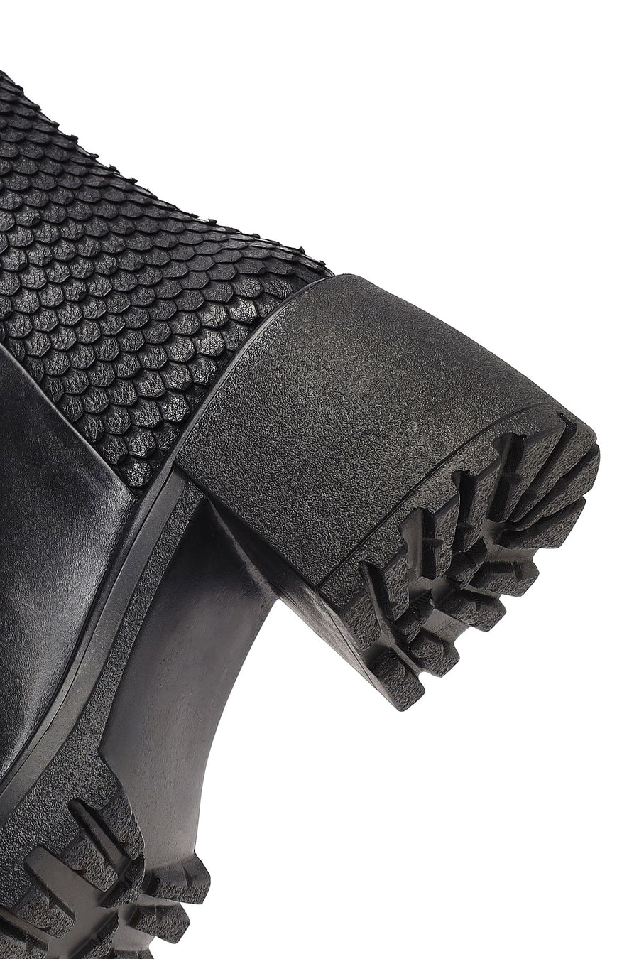 Women's Black Zippered Thick Heeled Leather Boot