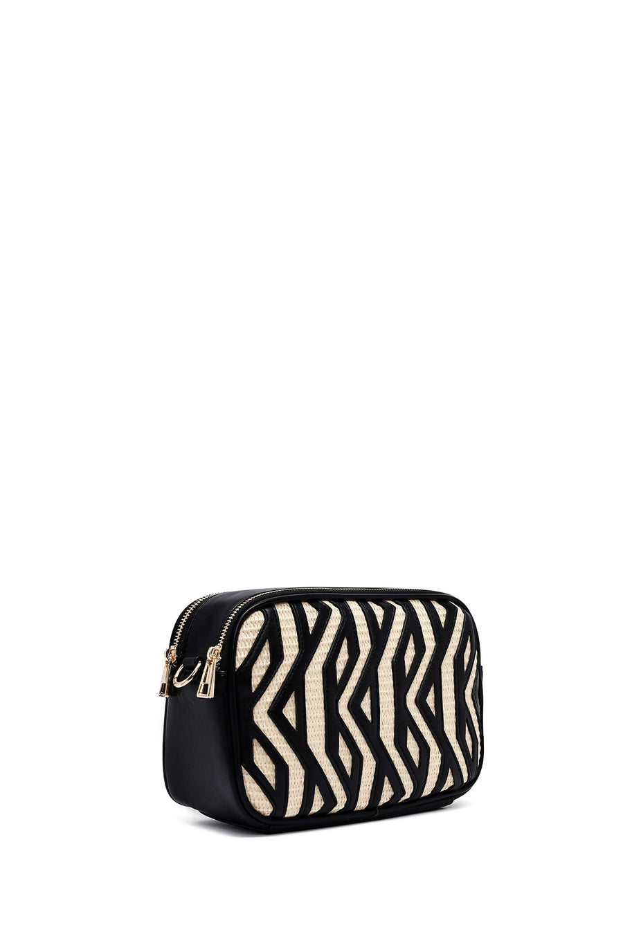 Women's Black Long Strap Patterned Crossbody Bag