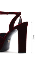Women's Burgundy Ankle Buckle Platform High Thick Heel Velvet Sandals | Derimod