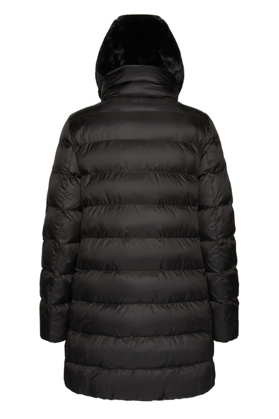 Geox Women's Black Desya Double Collar Hooded Fur Coat