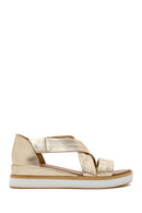 Women's Gold Thick Soled Leather Sandals | Derimod
