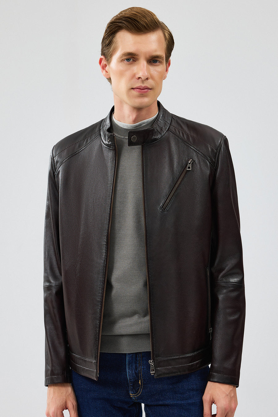 Owen Men's Brown Leather Coat 24SGE652247 | Derimod