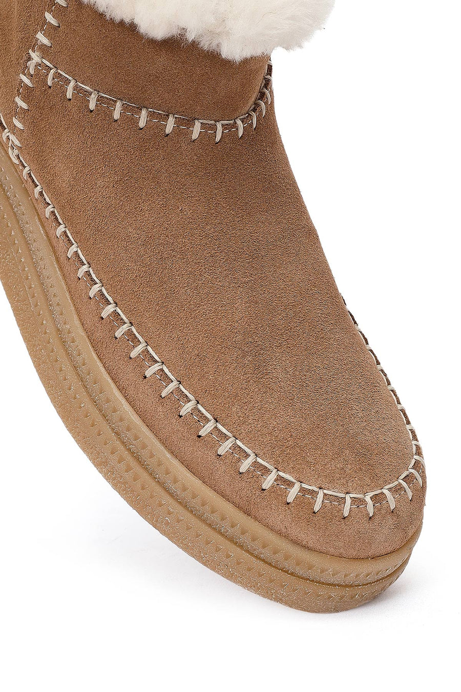 Woman Mink Zip Closure Thick-Soled Suede Teddy Boots