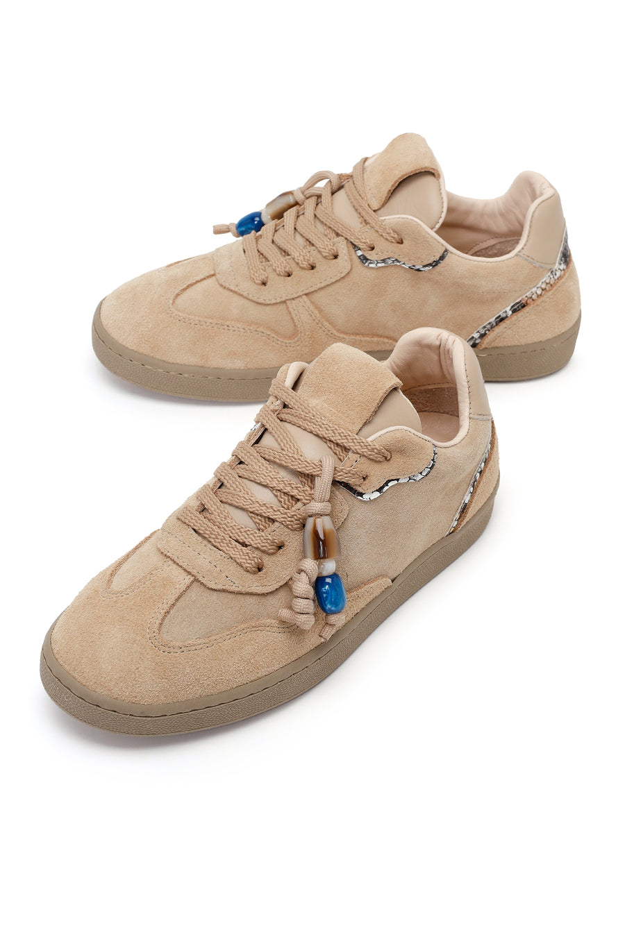 Woman Beige Lace-up Suede Leather Sneaker