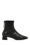 Women's Black Zippered Short Thick Heeled Leather Boots | Derimod