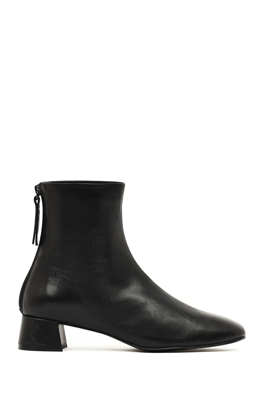 Women's Black Zippered Short Thick Heeled Leather Boots 25WFD142218 | Derimod