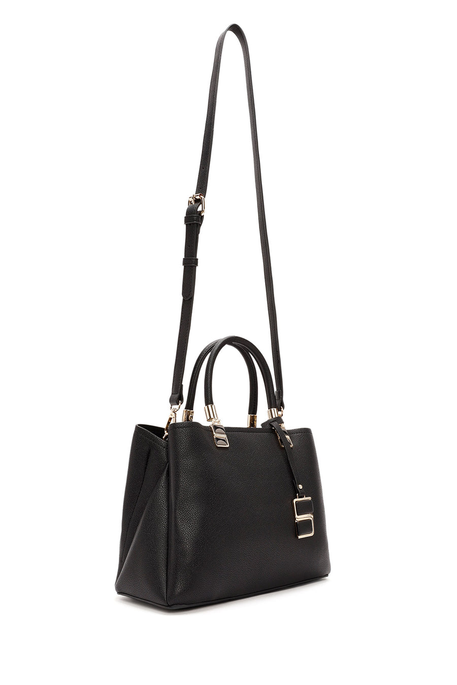 Woman Black Long-Strap Accessory-Detail Shoulder Bag