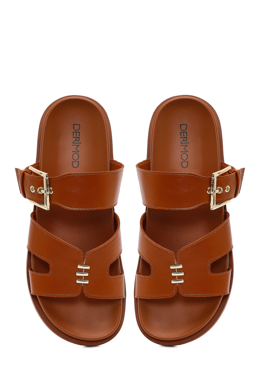Women's Tan Buckled Slippers