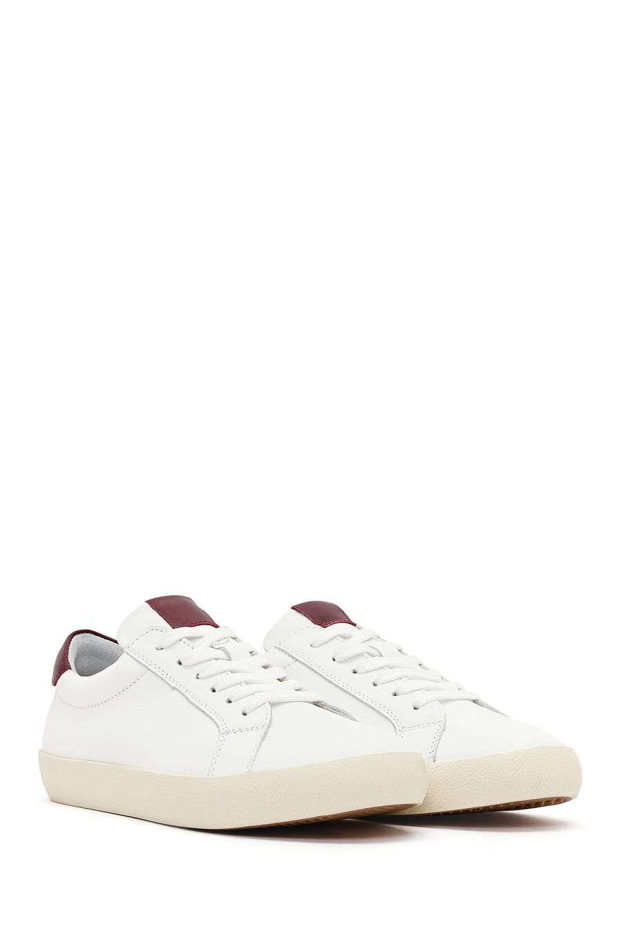 Women's White Lace-Up Leather Sneaker