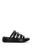 Women's Black Leather Thick Soled Comfort Slippers | Derimod