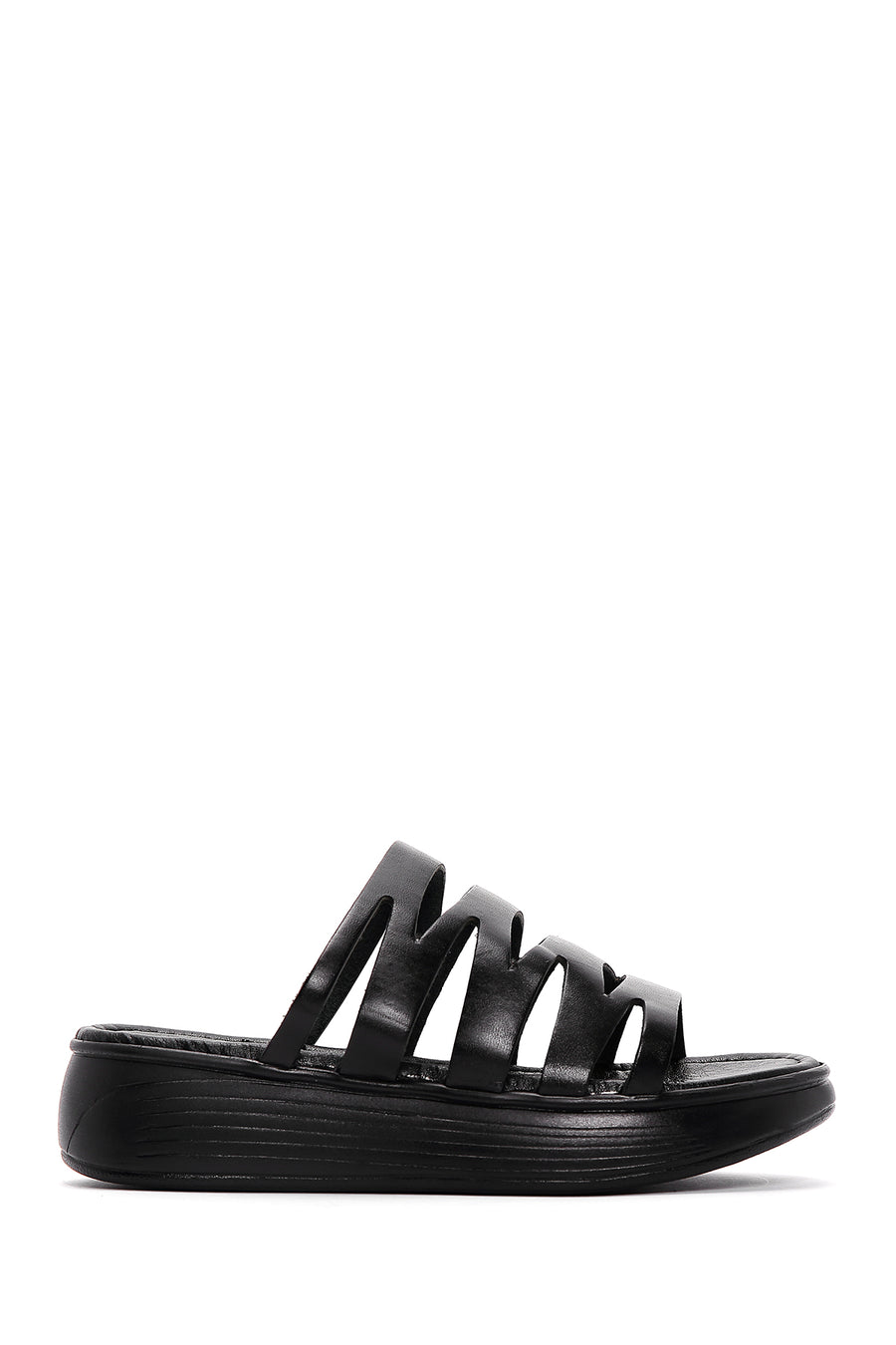 Women's Black Leather Thick Soled Comfort Slippers 23SFD331718 | Derimod
