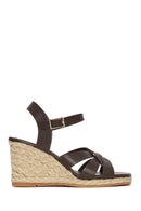 Woman Brown Ankle-Strap Buckled Wedge-Heel Leather Espadrilles Sandal | Derimod