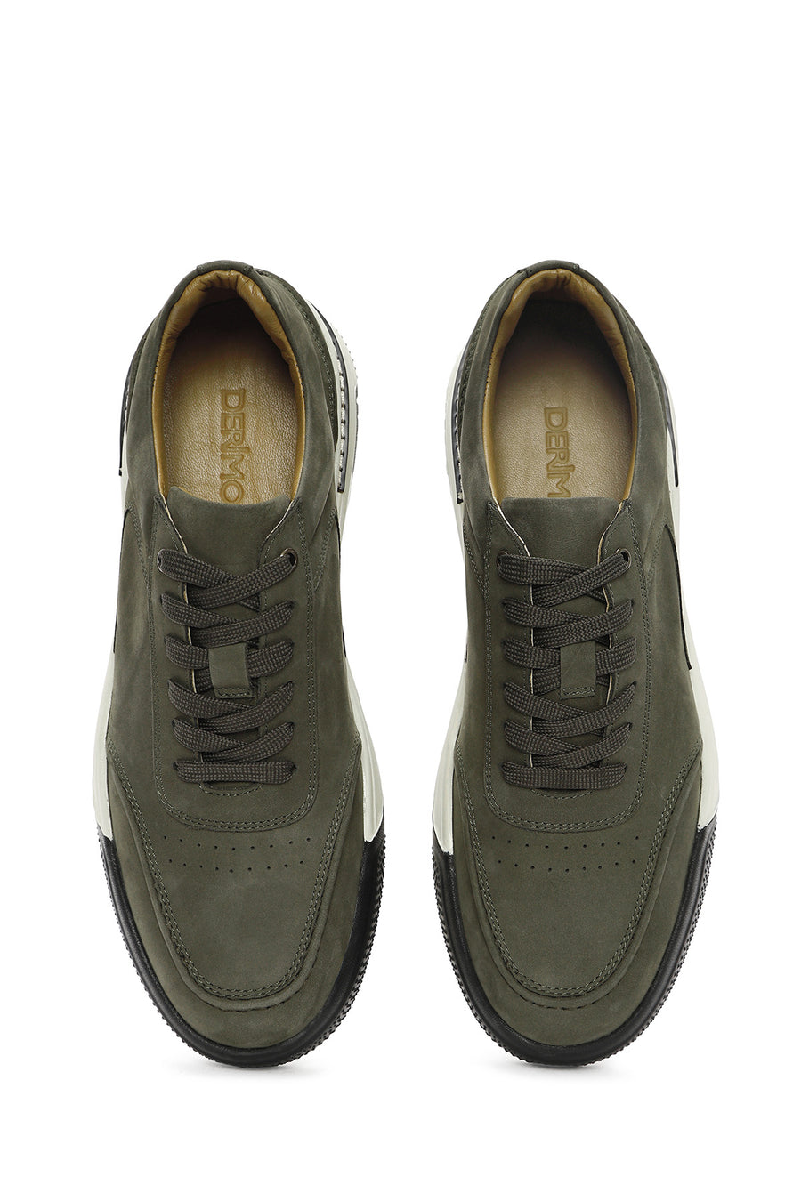 Male Green Lace-Up Nubuck Leather Sneaker