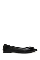 Women's Black Leather Ballerina Ballet Shoes | Derimod