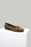 Khaki Suede Women's Leather Loafer | Derimod