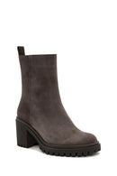Woman Mink Suede Zippered Heels Leather Boat | Derimod