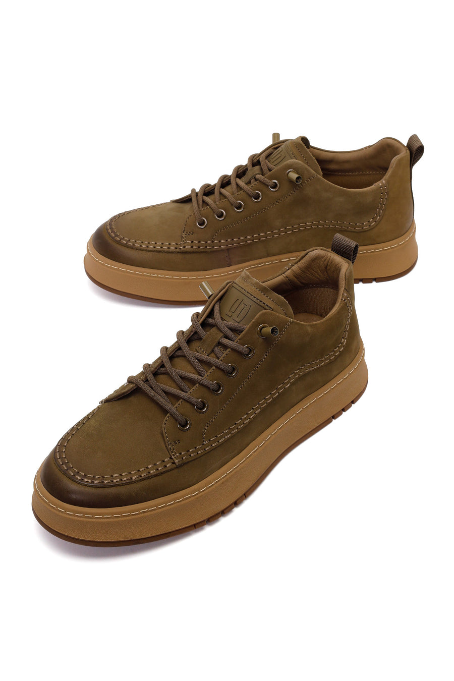 Erkek Haki Bağcıklı Kalın Tabanlı Nubuk Deri Sneaker