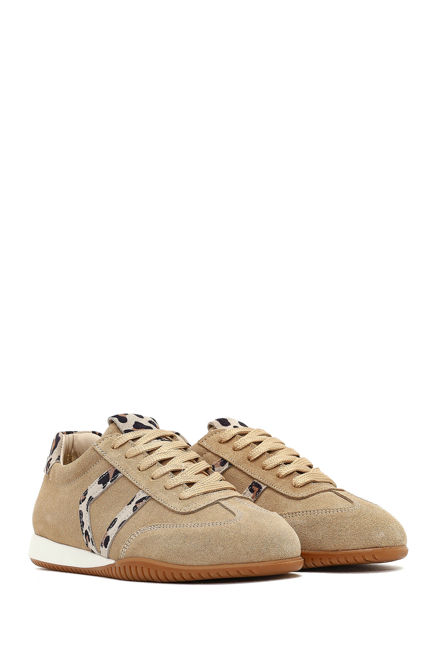 Kadın Bej Bağcıklı Süet Deri Sneaker