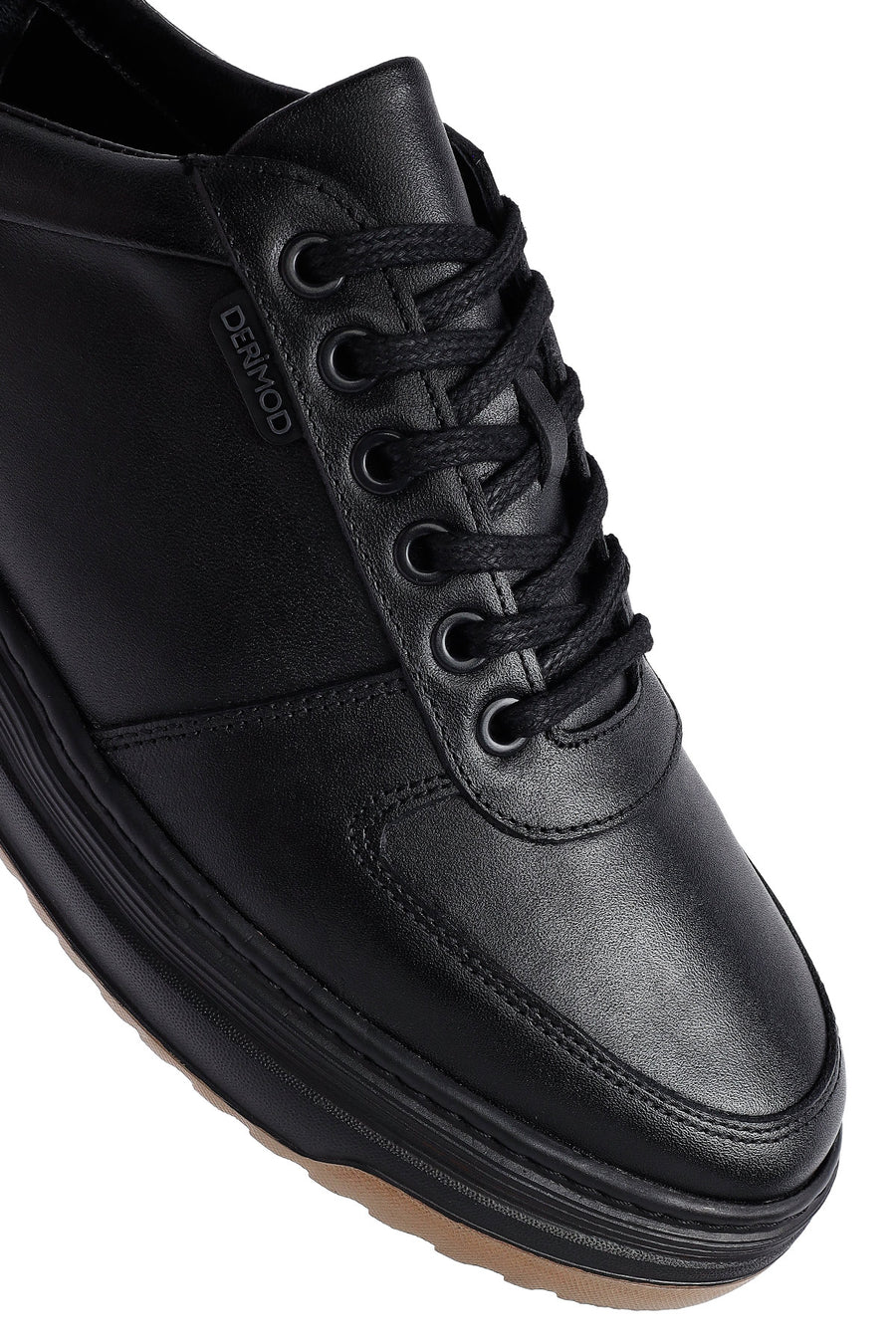 Erkek Siyah Bağcıklı Deri Sneaker