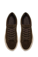 Male Khaki Lace-Up Thick-Soled Suede Leather Sneaker | Derimod