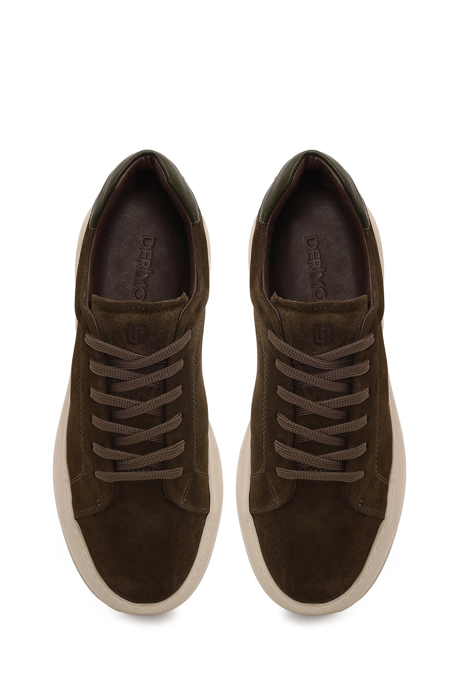 Male Khaki Lace-Up Thick-Soled Suede Leather Sneaker