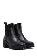 Woman Black Chunky Heels Leather Chelsea Boots | Derimod