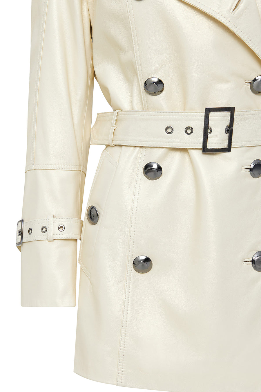 Barbara Women's Beige Double Breasted Collar Regular Leather Trench Coat