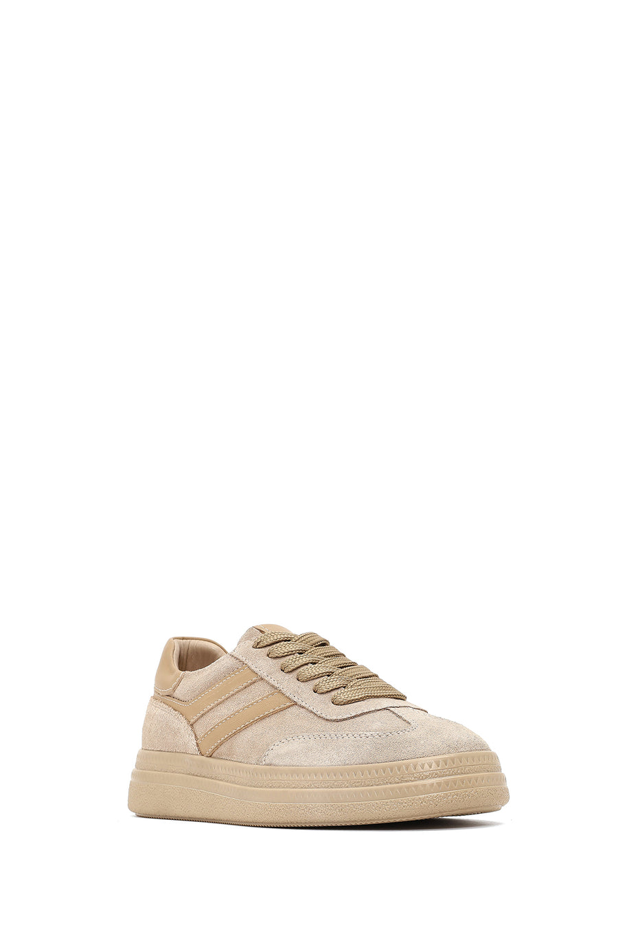 Kadın Bej Bağcıklı Süet Deri Sneaker