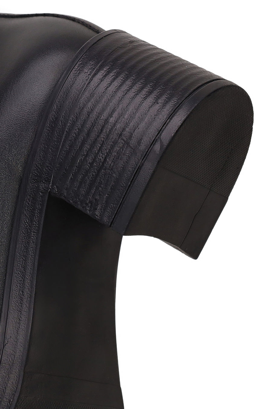 Woman Black Zip Closure Thick-Heeled Leather Boots