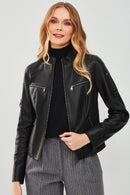 Tara Women's Black Short Leather Jacket | Derimod