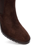 Woman Brown Chunky Heel Suede Leather Boat | Derimod