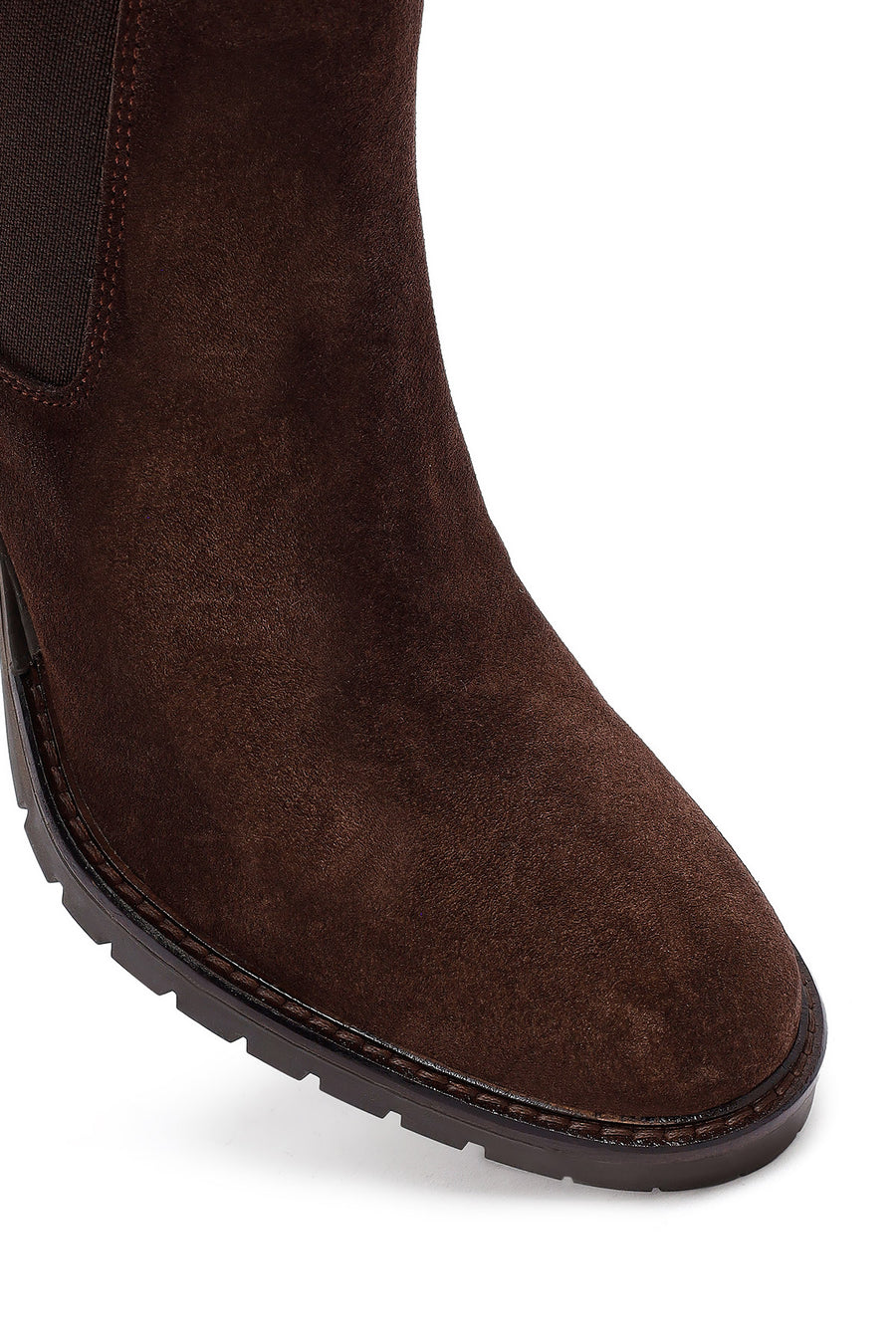 Woman Brown Chunky Heel Suede Leather Boat