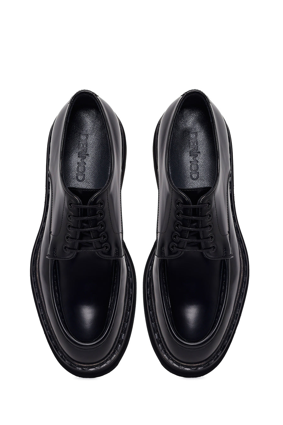 Male Black Lace-Up Thick-Soled Leather Casual Shoes