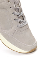 Woman Gray Lace-Up Wedge Heel Suede Shoes | Derimod
