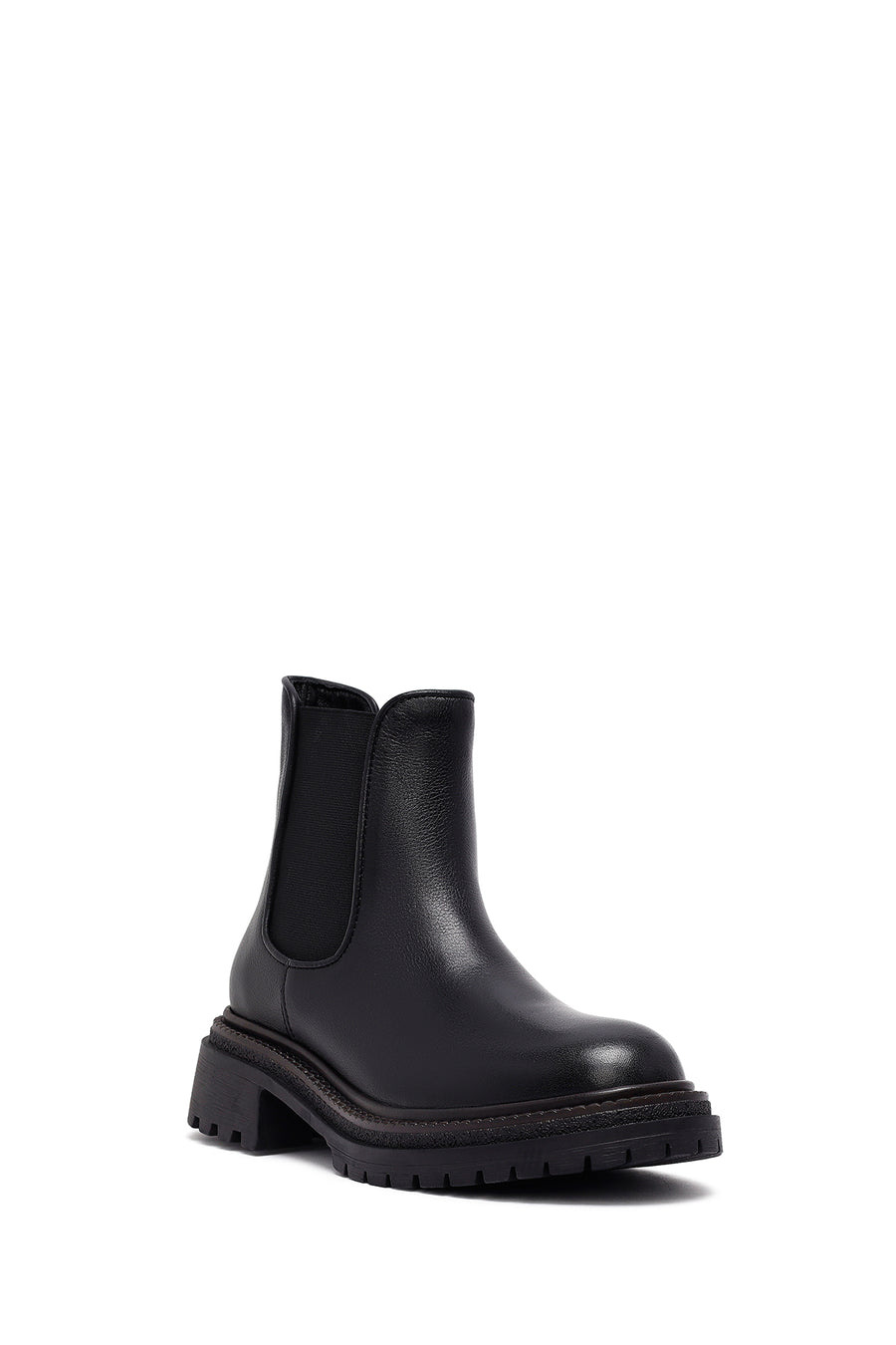 Woman Black Thick Sole Leather Chelsea Boots