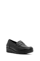 Women's Black Wedge Heel Leather Comfort Loafer | Derimod