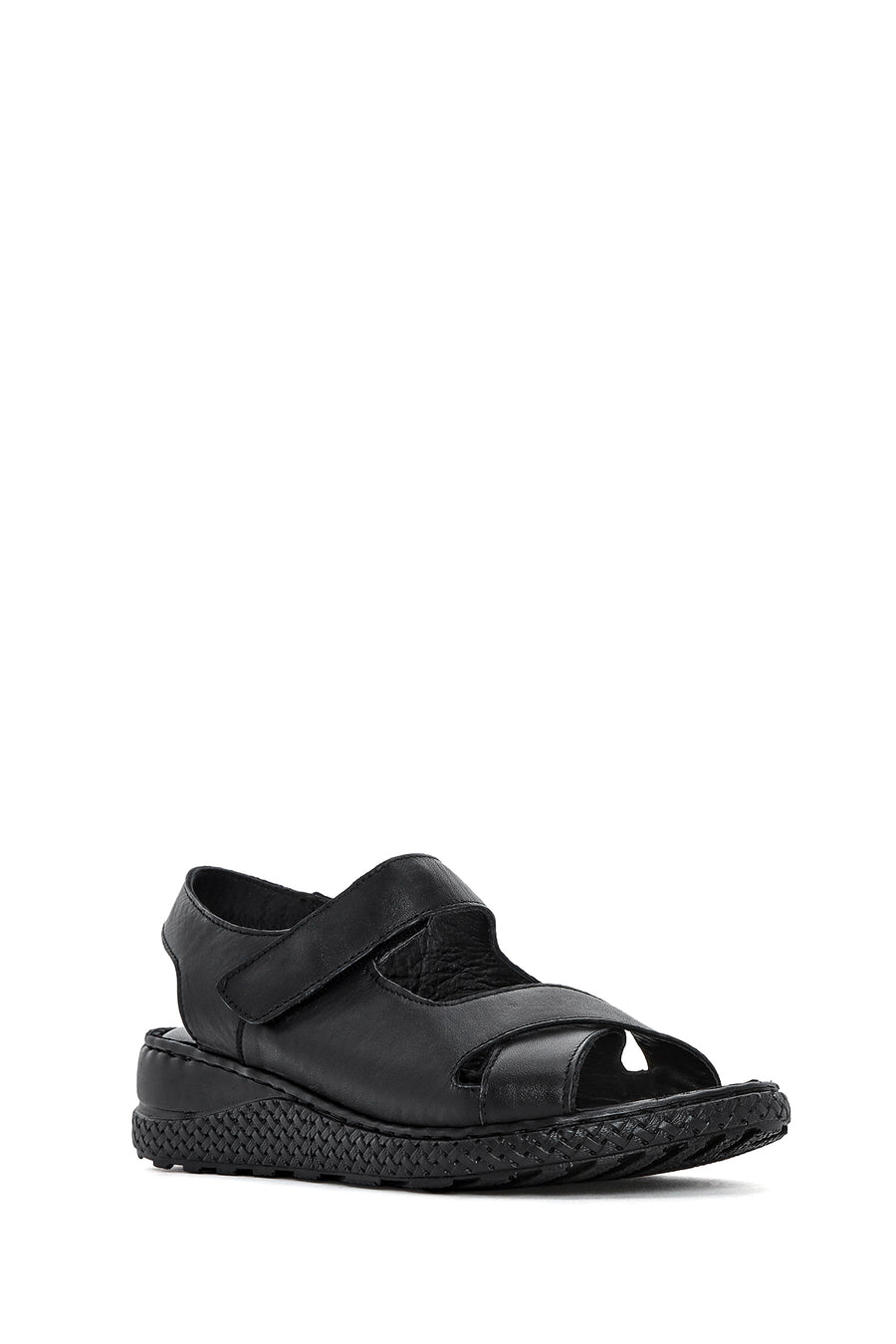 Women's Black Strappy Leather Comfort Sandals