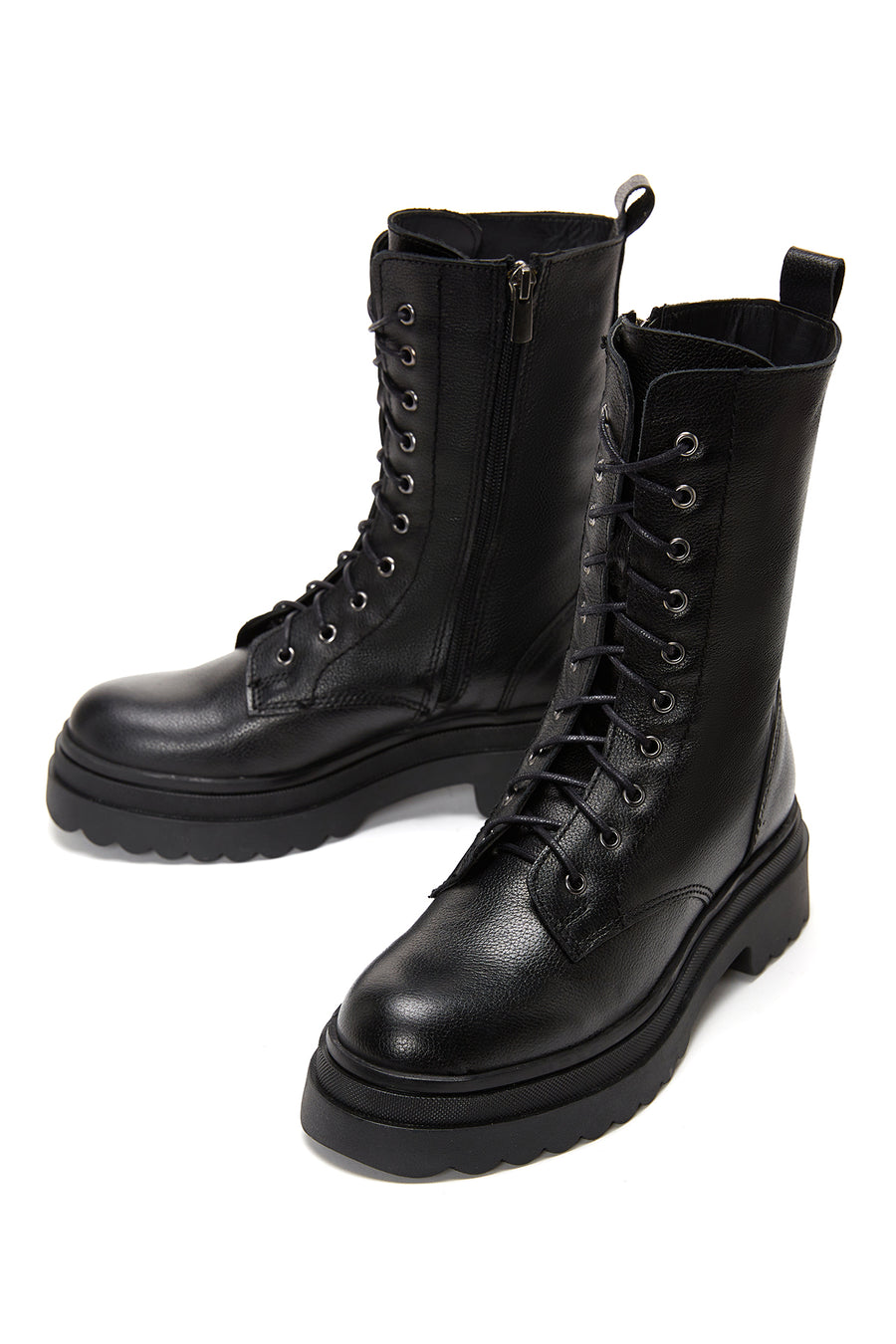 Women's Black Zippered Boots Flat Leather Boots