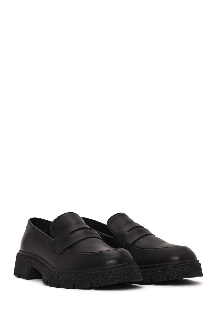 Woman Black Thick-Soled Leather Masculine Loafer