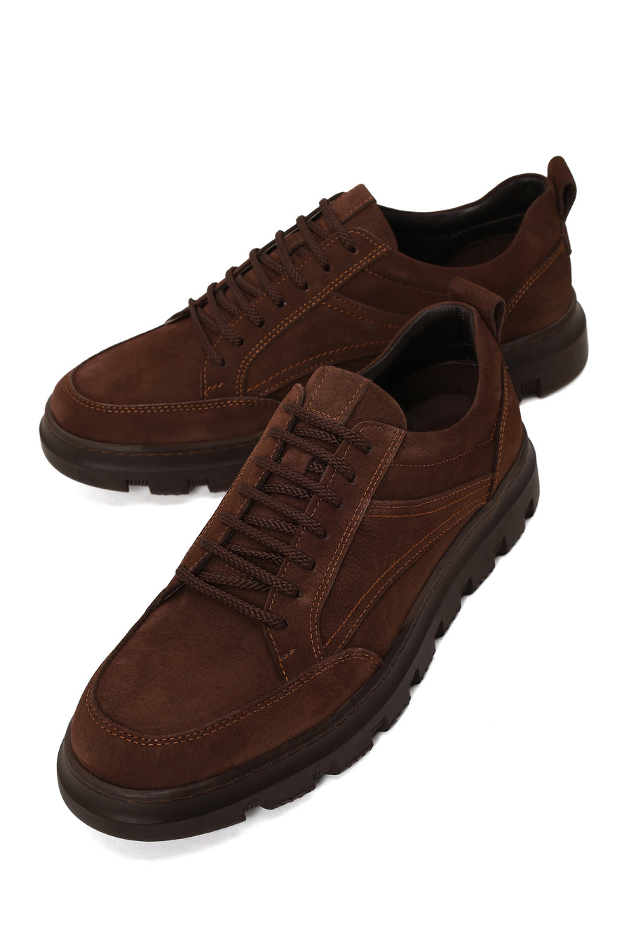 Erkek Kahverengi Bağcıklı Nubuk Deri Casual Sneaker