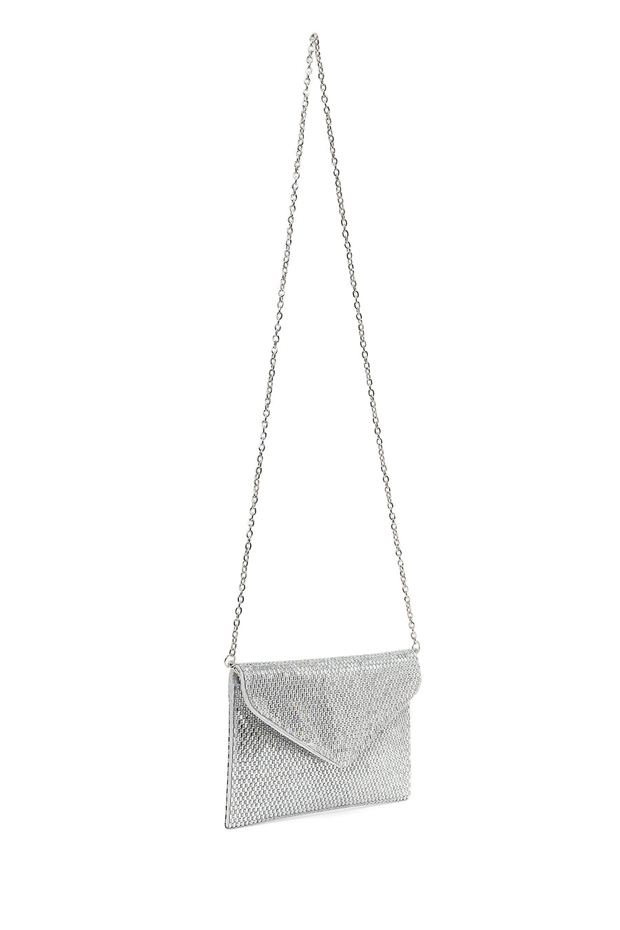 Woman Silver Chain-Strap Stone-Embellished Evening Bag