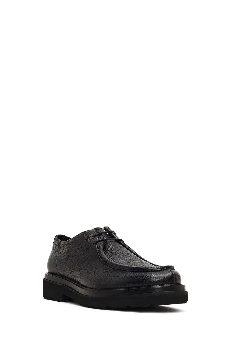 Male Black Lace-Up Thick-Soled Leather Casual Shoes