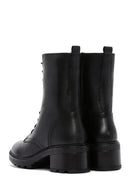 Women's Black Leather Zippered Heeled Boots | Derimod