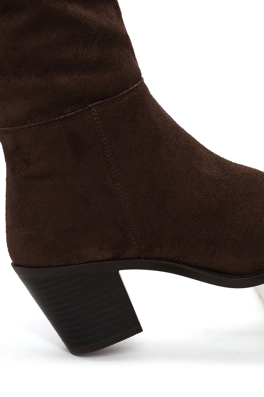Woman Brown Zip Closure Chunky Heeled Suede Cowboy Boots