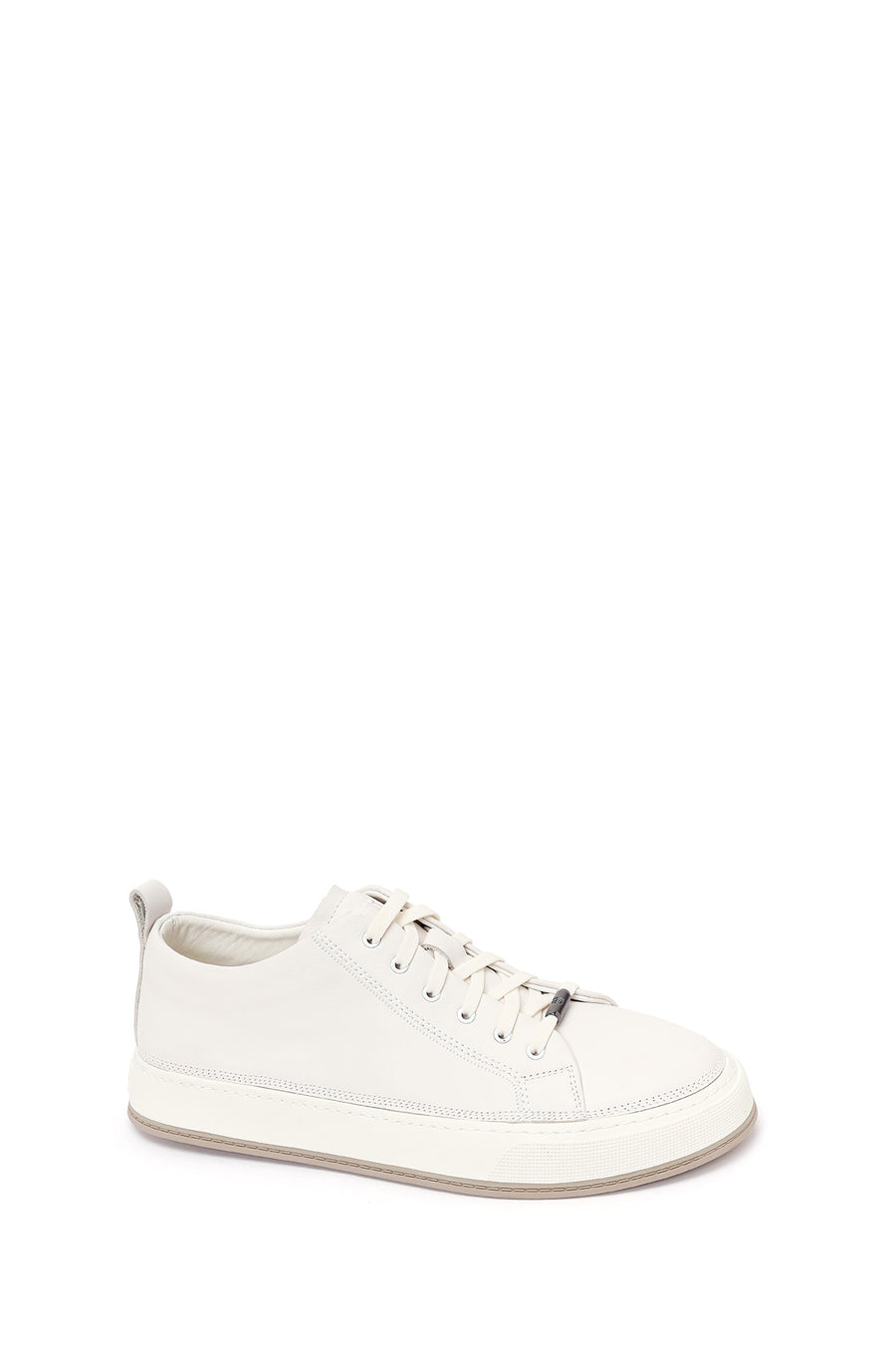 Erkek Beyaz Bağcıklı Deri Sneaker